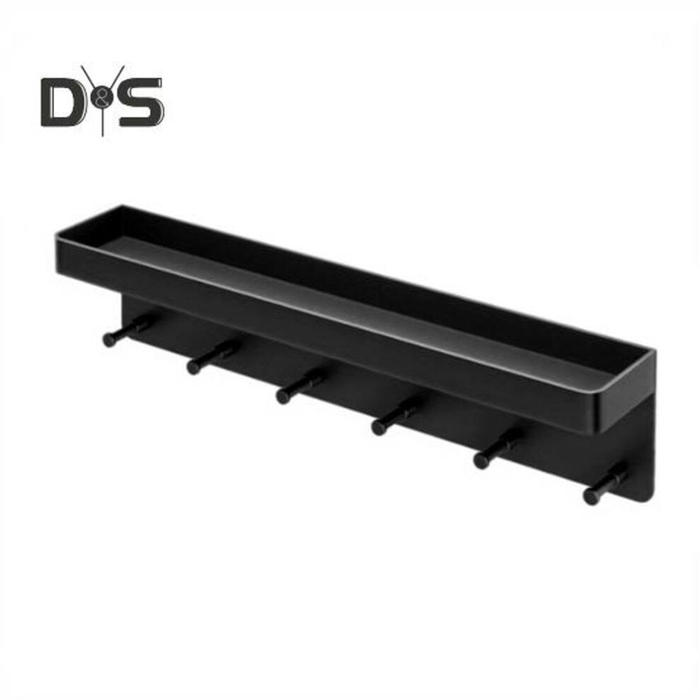 (black) Kitchen Storage Rack Organizer with Hooks Easy to Install No-Drill Wall-Mounted Organizer Kitchen Utensil Holder with Shelf