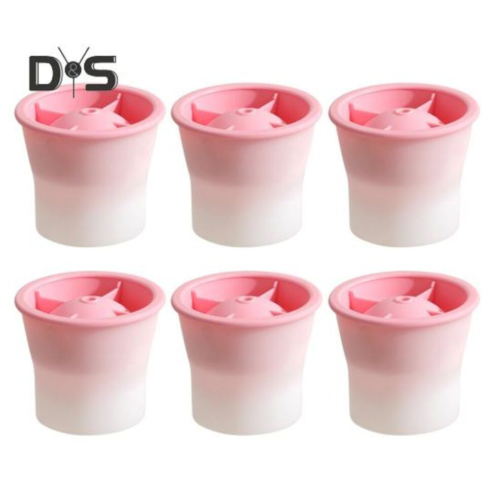 (pink) 6Pcs Ice Tray Silicone Sphere Ice Mold Maker Food Grade Easy Release Ice Cube Mold with Lids Stackable Spherical Ice Makers