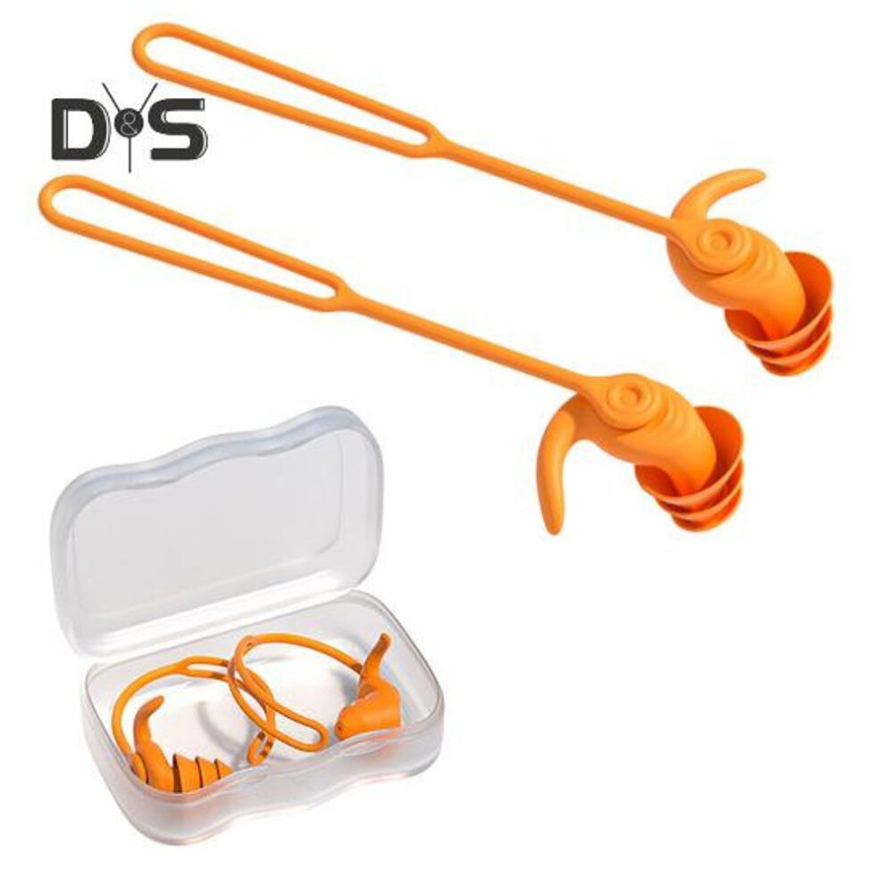 (orange) 1 Set Silicone Swimming Earplugs With 360 Degrees Rotating Cord Ergonomic Waterproof Washable Soft Reusable Men Women Noise Reduction Silent Earplugs