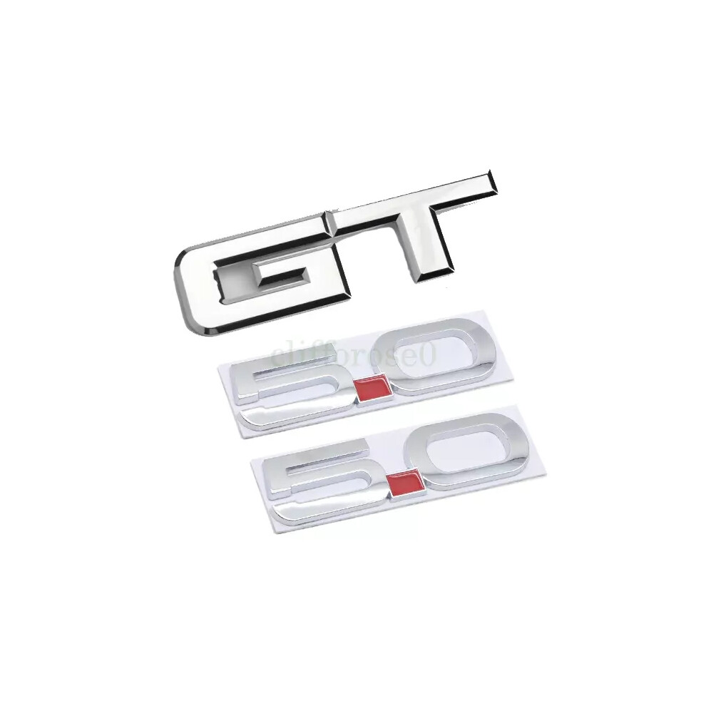 (Silver+Silver) 3 Piece Set For 2015-2022 Ford Mustang Gt 5.0 Emblems Truck Side Fender Badges Silver 6963793341214