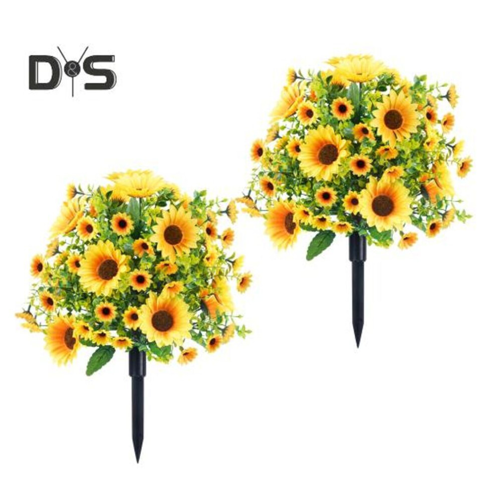 (as the picture, 2pcs) 22 Inch Artificial Sunflower All-weather Yellow Fake Flower With Ground Stake Fade-resistant Faux Sunflowers For Outdoor Garden Yard Lawn Patio Decor