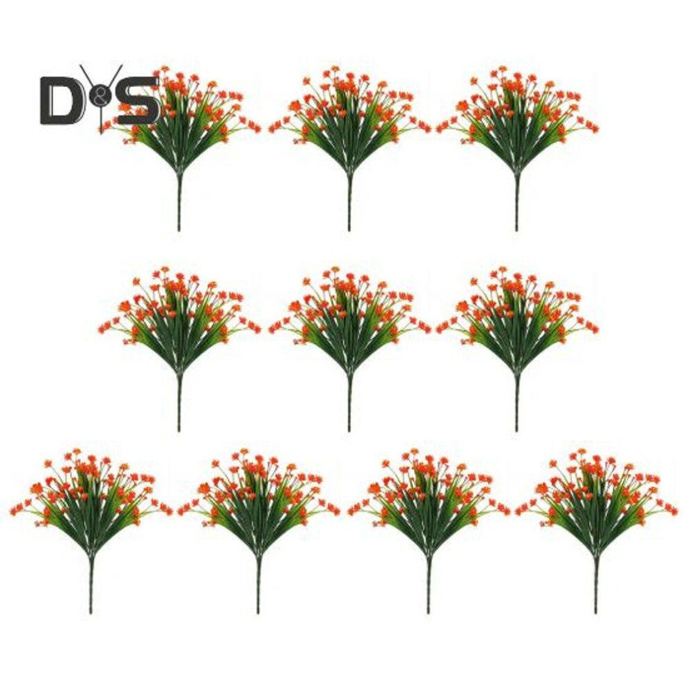 (orange) 10 Pcs Artificial Flowers Bunch No Fade Fake Flowers All-season Faux Flowers Bundles For Home Wedding Farmhouse Outdoor Indoor Decoration