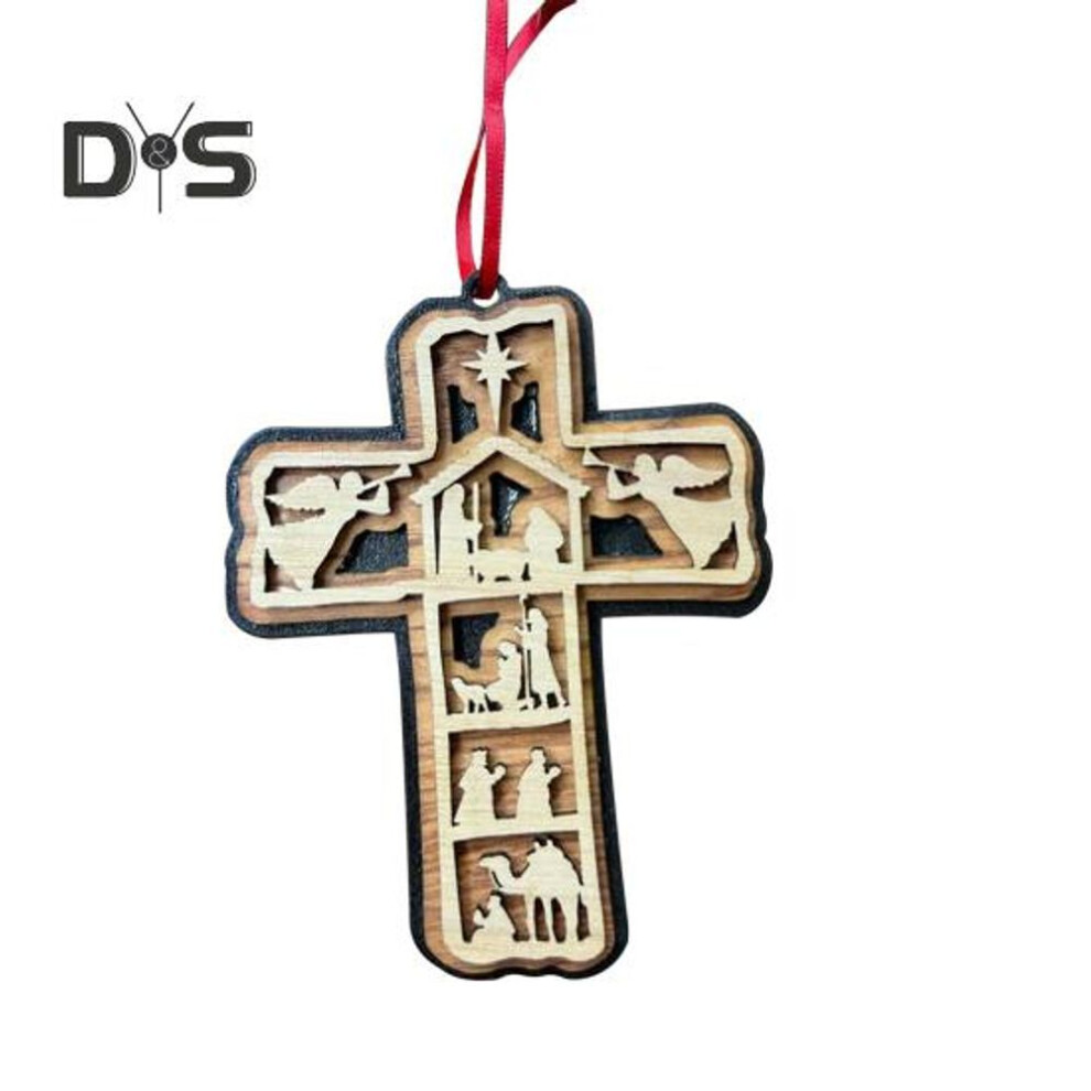Nativity Scene Ornaments Handmade Christian Wooden Pendant Religious Christmas Tree Hanging Decorations for Home Decor