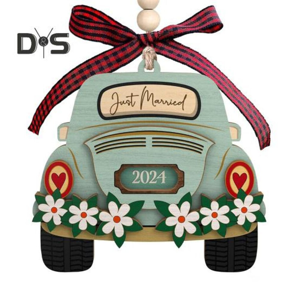 (as the picture, A) Wedding Gifts First Christmas Married Ornament Wooden Hanging Car/house Decoration Mr. And Mrs. Gift For Newlywed Bride
