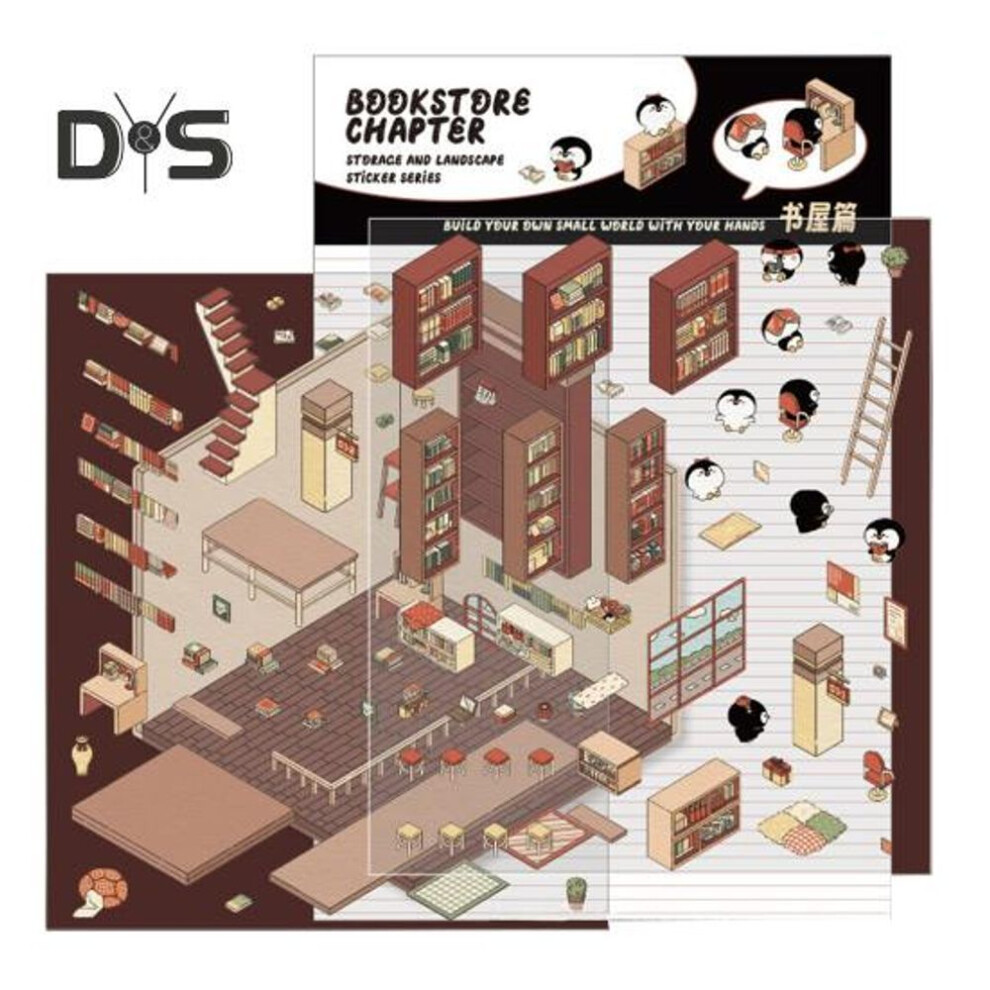 (as the picture, D) Diy 3D House Stickers Supermarket Theme Reusable Stickers Stress Relief Coffee Shop Bookstore Restaurant Scene Decals With Tweezers