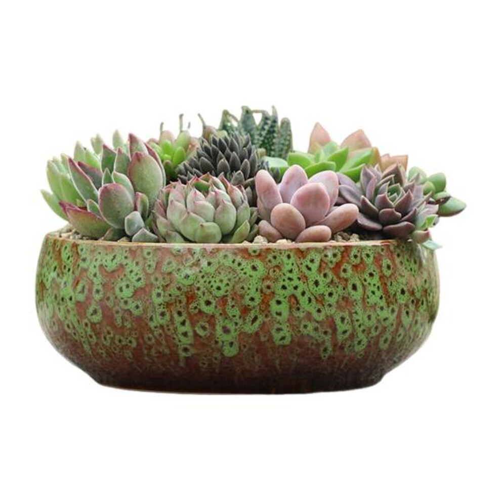 (green) Ceramic Lotus Bowl Planter for Aquatic Plants Leak-Proof Hydroponic Flower Pot High-Temperature Ceramic Bowl for Succulents Fish Tank