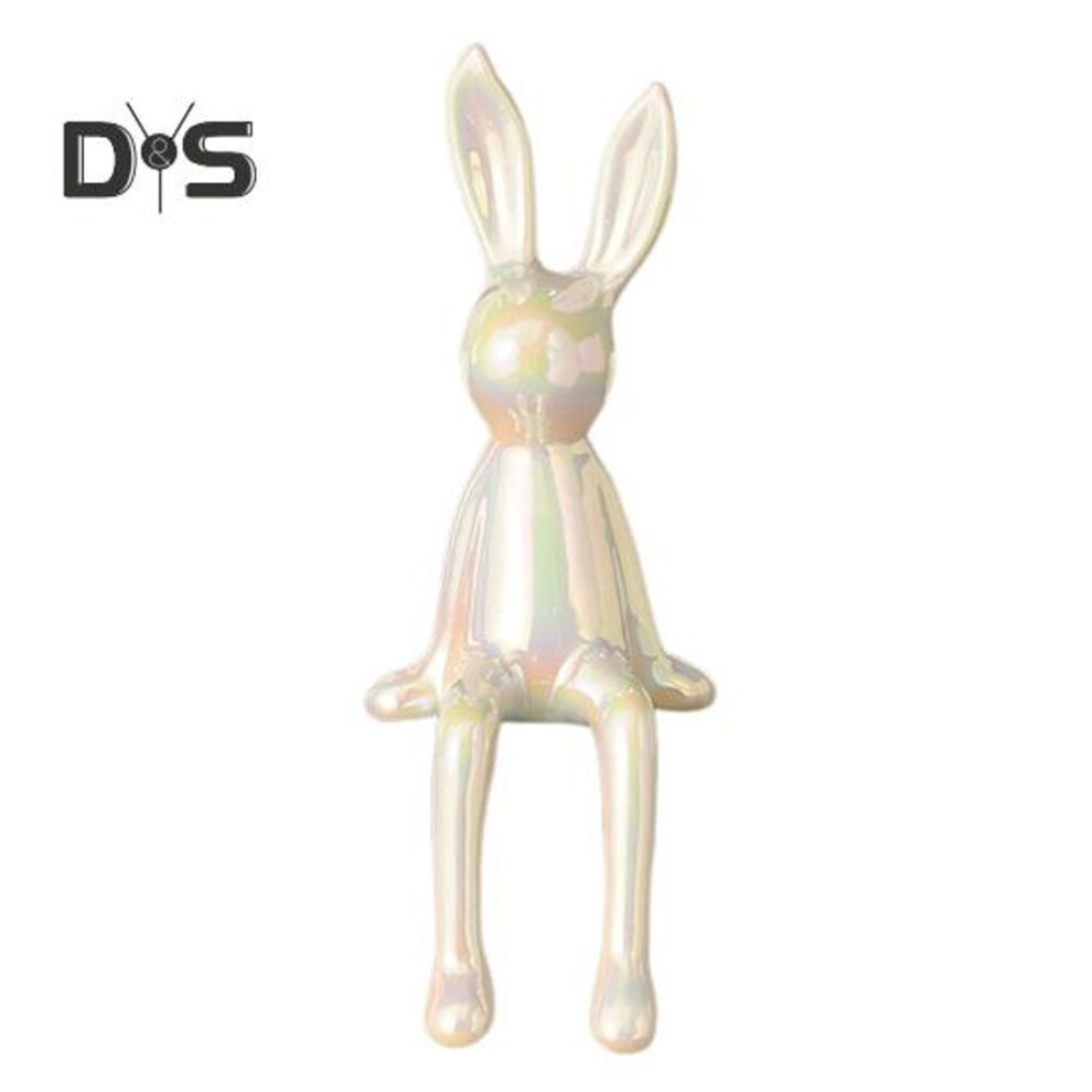 (white) Sitting Rabbit Figurine Long Ears Bunny Resin Statue Sculpture Home Office Bookshelf Desktop Animal Decoration Ornament