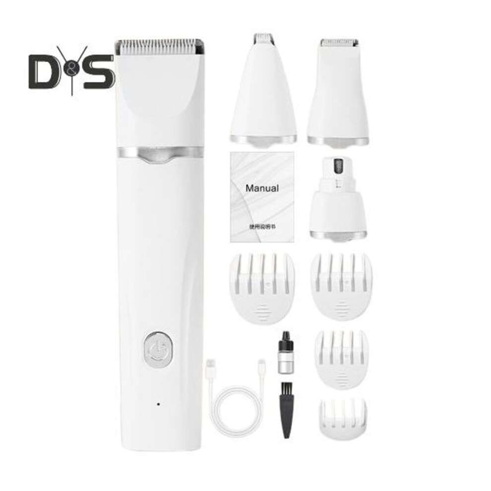 (white) Dog Hair Clippers Grooming Kit with Nail Grinder 4 in 1 Cordless Electric Trimmer for Dogs Cat Low Noise USB Rechargeable Pet Paw Shaver