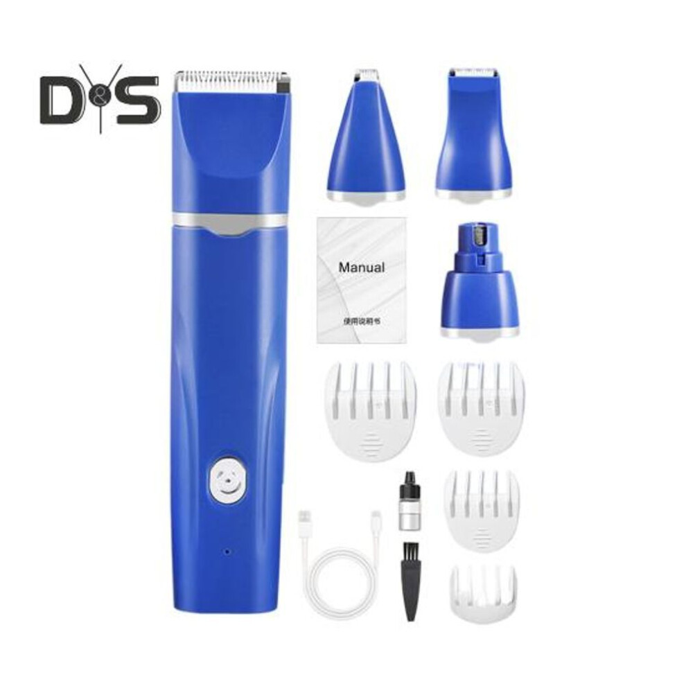 (sky blue) Dog Hair Clippers Grooming Kit With Nail Grinder 4 In 1 Cordless Electric Trimmer For Dogs Cat Low Noise Usb Rechargeable Pet Paw Shaver