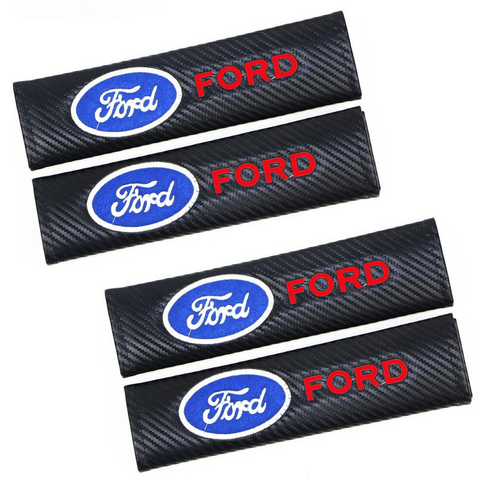 (Pack of 4) FORD Car Seat Belt Cover 2x Safety Shoulder Strap Cushion Pad Carbon Fiber - UK