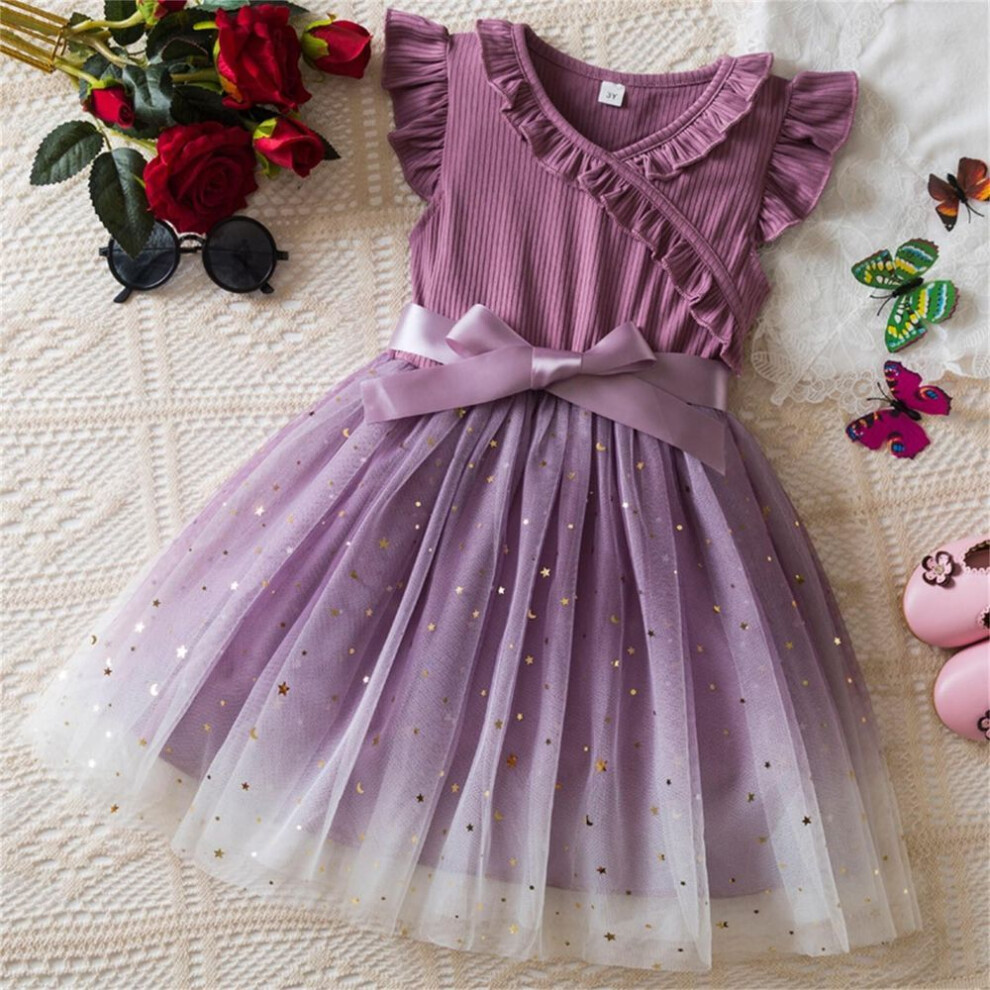 (purple, 5) Baby Girls Princess Bridesmaid Pageant Gown Birthday Party Wedding Dress