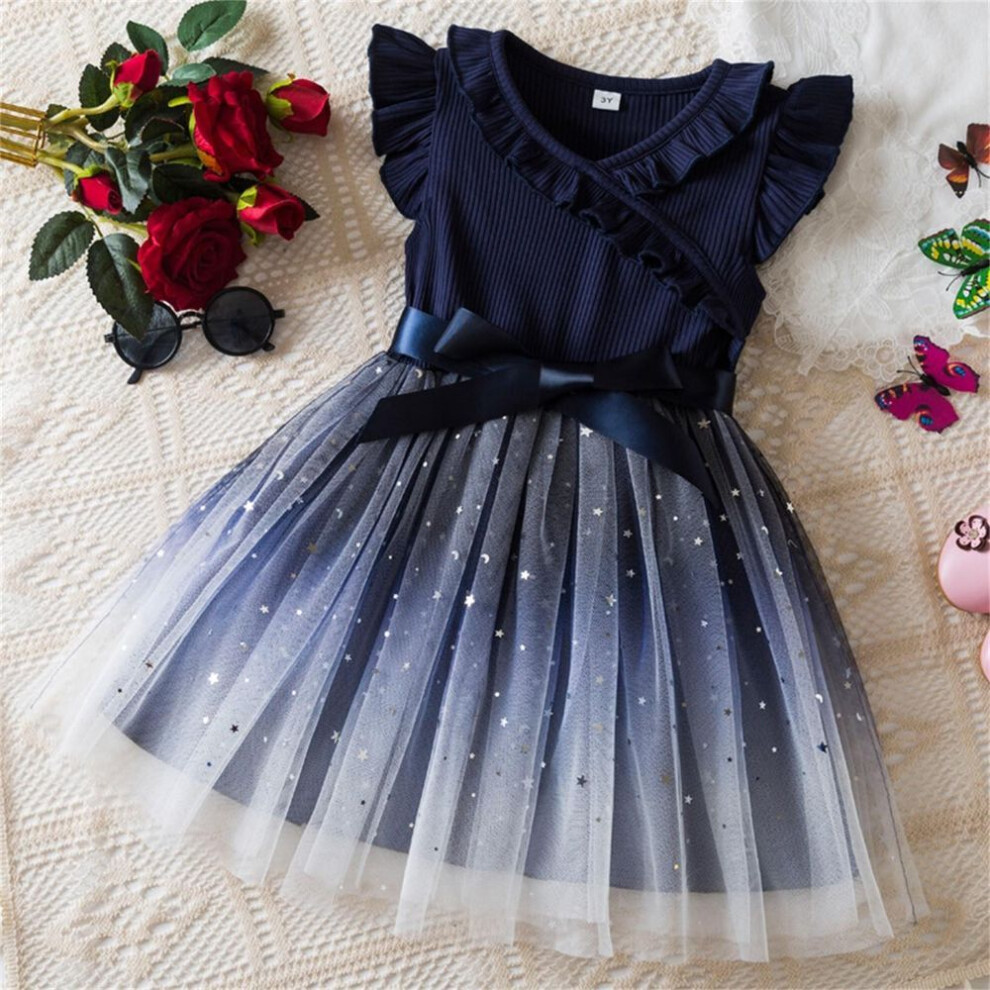 (navy, 3) Baby Girls Princess Bridesmaid Pageant Gown Birthday Party Wedding Dress