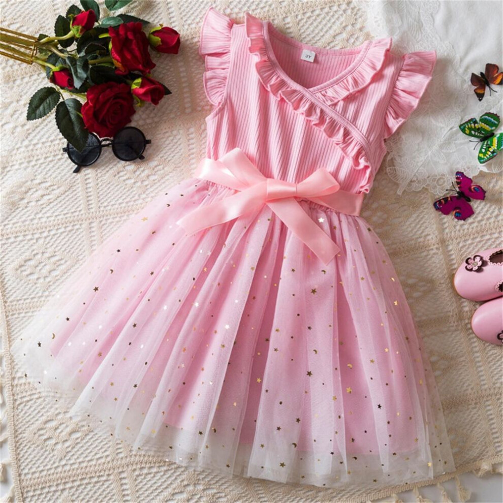 (pink, 4) Baby Girls Princess Bridesmaid Pageant Gown Birthday Party Wedding Dress