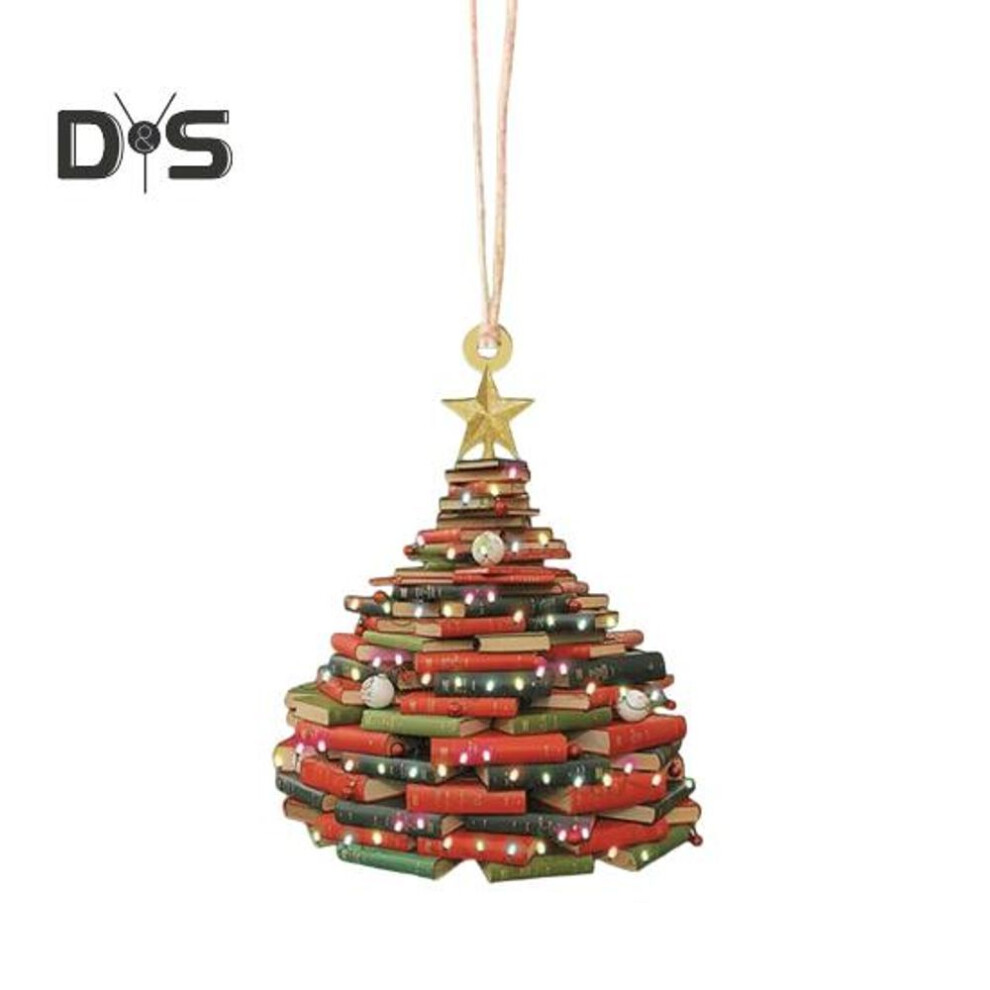 (as the picture, B) Christmas Tree Shape Bookshelf Pendant 2d Acrylic Book Stacked Hanging Ornament Christmas Tree Decoration For Car Tree Window Decor