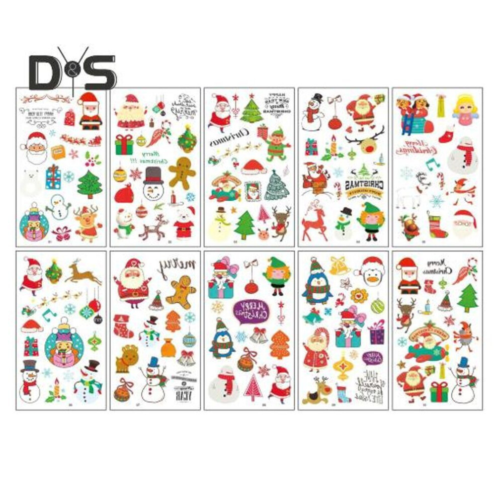 (as the picture, D) 10/12/30 Sheets Christmas Temporary Tattoos Holiday Fake Tattoo Body Face Stickers Diy Xmas Decoration For Birthday Home Party Favors