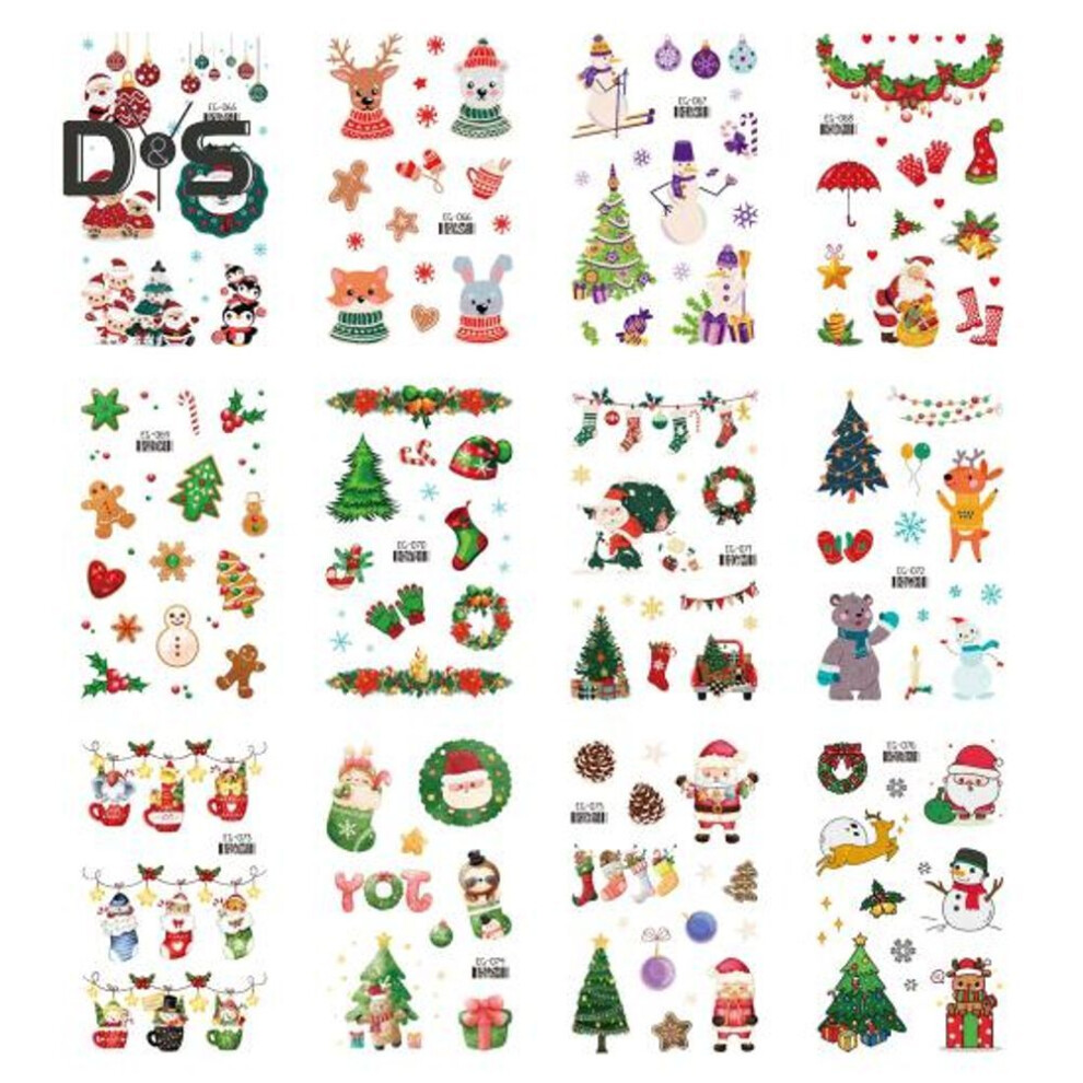 (as the picture, F) 10/12/30 Sheets Christmas Temporary Tattoos Holiday Fake Tattoo Body Face Stickers DIY Xmas Decoration for Birthday Home Party Favors