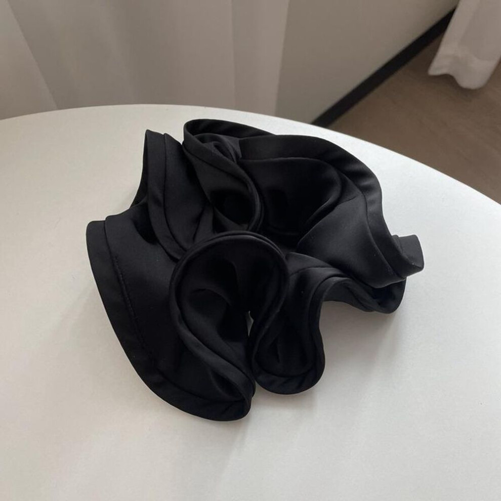 (black) French Satin Large Hair Ropes Headband For Women Simple Oversized Elastic Hairband Scrunchies Hair Ornament Ponytail Headwear