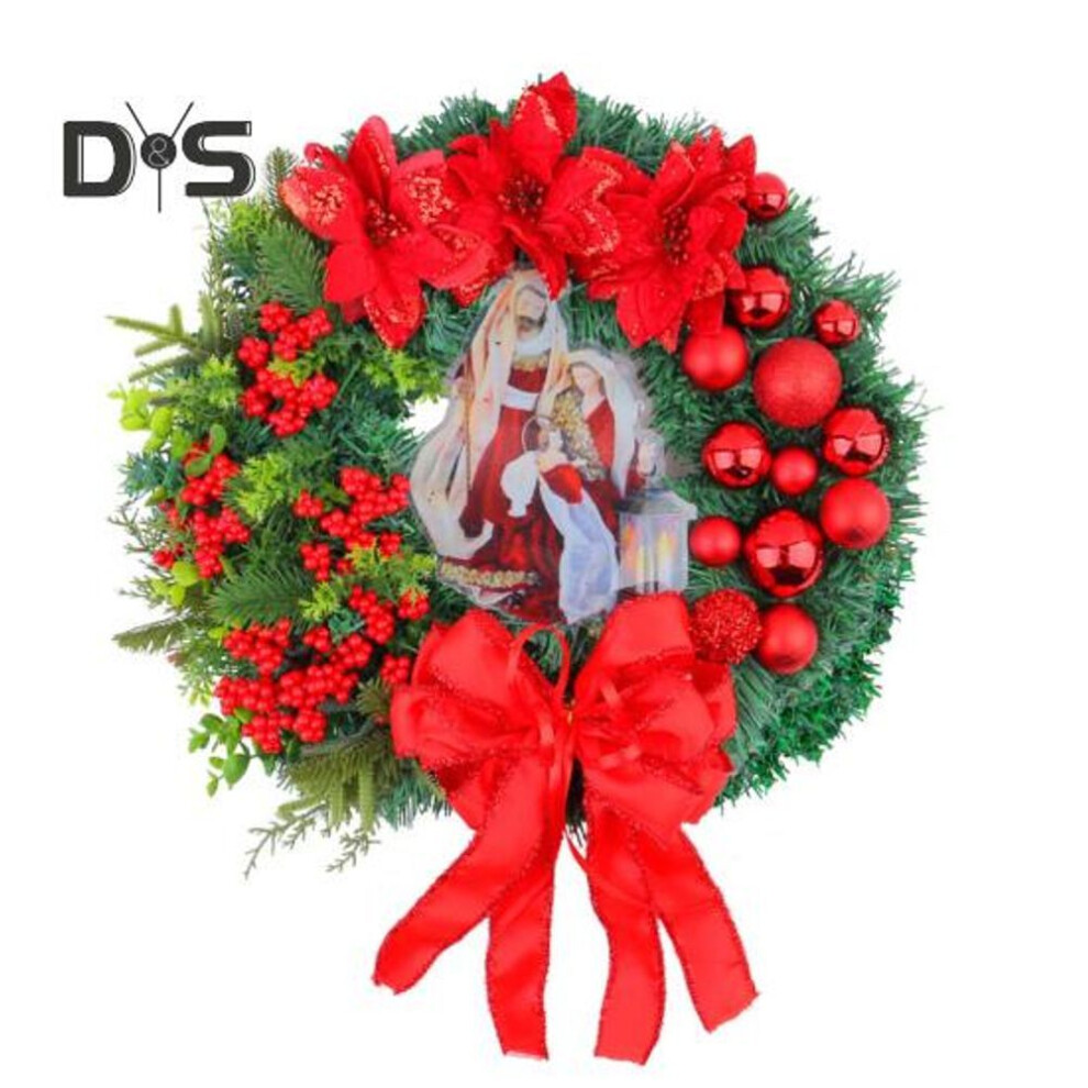 Nativity Scene Christmas Wreath Holy Family Front Door Garland Jesus Figurine Wall Hanging Decoration for Winter Fall Home Window Decor