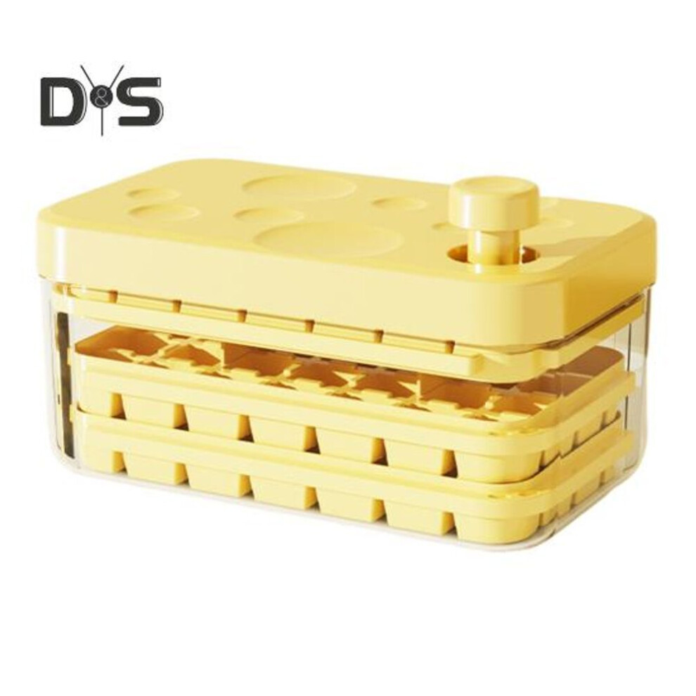 (yellow, 3-Layers) Ice Cube Tray With Lid And Bin Large Capacity Ice Cube Mold For Freezer Stackable Bpa Free Easy Release Ice Maker For Chilling Drinks Coffee Juice