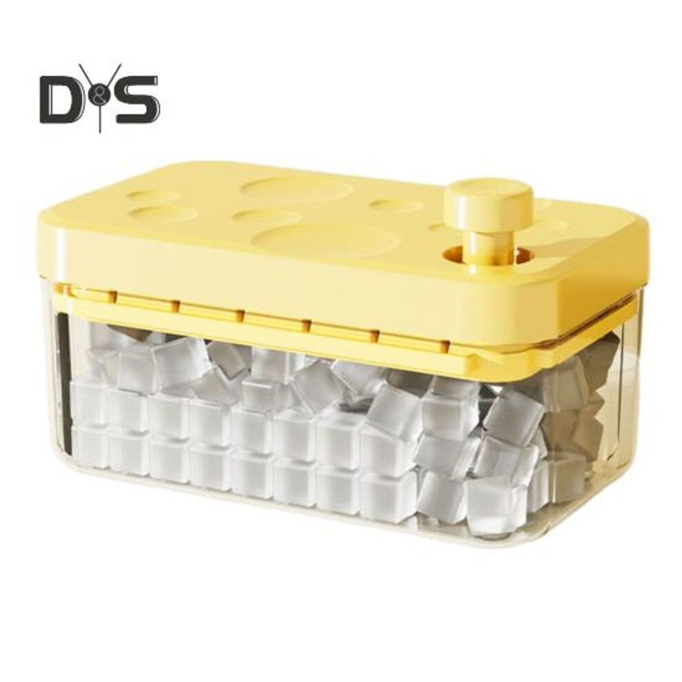 (yellow, Single Layer) Ice Cube Tray With Lid And Bin Large Capacity Ice Cube Mold For Freezer Stackable Bpa Free Easy Release Ice Maker For Chilling Drinks Coffee Juice