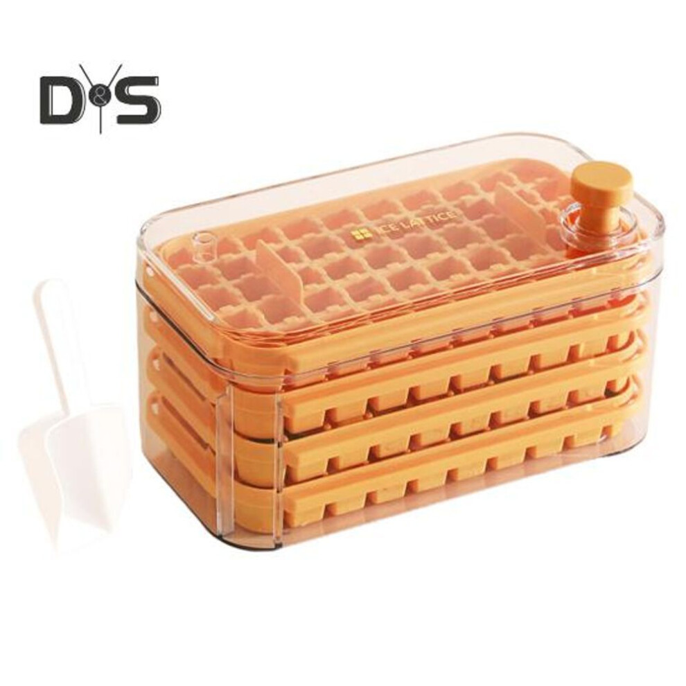 (orange, 200 Grid) Ice Cube Trays With Bin Ice Shovel 100/200 Cavity Stackable Ice Molds For Freezer One Click Press Easy Release Ice Maker For Cocktails Whiskey Juice