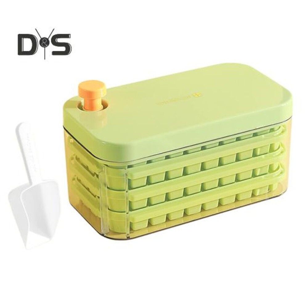 (green, 200 Grid) Ice Cube Trays with Bin Ice Shovel 100/200 Cavity Stackable Ice Molds for Freezer One Click Press Easy Release Ice Maker for Cocktails Whiskey Juice