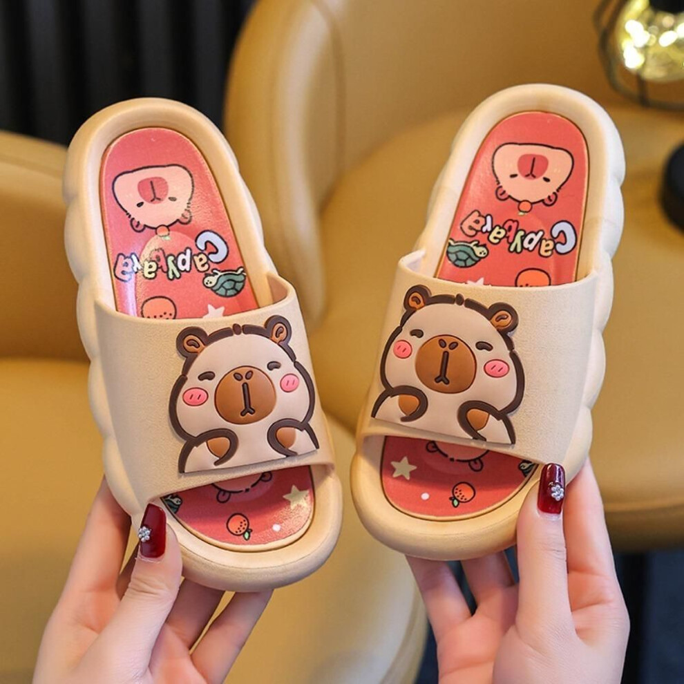 (khaki, 26/27) Pvc Cute Capybara Slippers Anti-slip Children's Bathroom Sandals Cartoon Animal Slippers  Girls