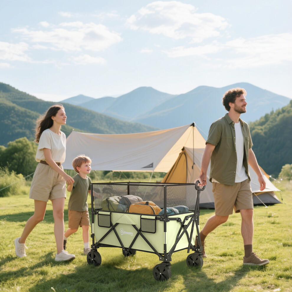 Outsunny 180L Folding Garden Trolley Wagon Cart w/ Extendable Side Walls, Green