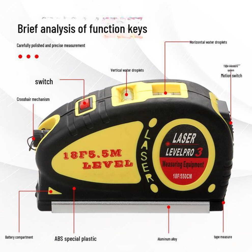 5.5m Multifunction Laser Level With Infrared Cross Line And Tape Measure
