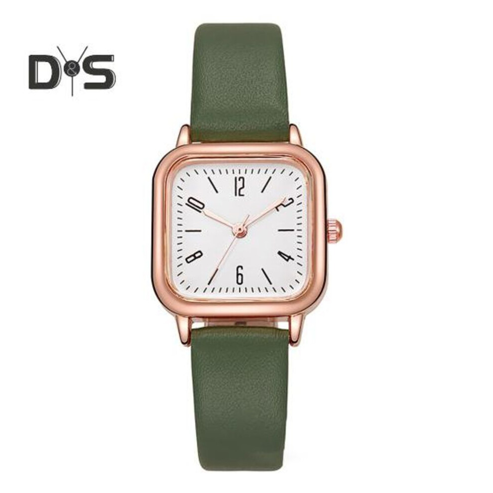 (green) Women Quartz Watch Square Dial Faux Leather Strap Ladies Casual Business Formal Dress Wristwatch Fashion Jewelry Accessory Birthday Gift