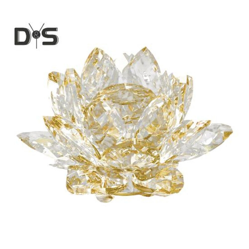 (yellow, 11cm) Faux Crystal Lotus Figurine Glass Craft Collection Clear Lotus Table Decoration Lotus Paperweight for Good Luck Peace Desk Decor