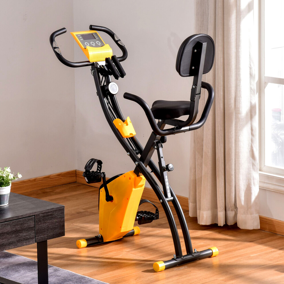 HOMCOM 2-In-1 Folding Exercise Bike with 8-Level Magnetic Resistance Yellow