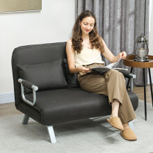 HOMCOM Fabric Convertible 2 Seater Sofa Bed w/ 2 Pillows, Charcoal Grey