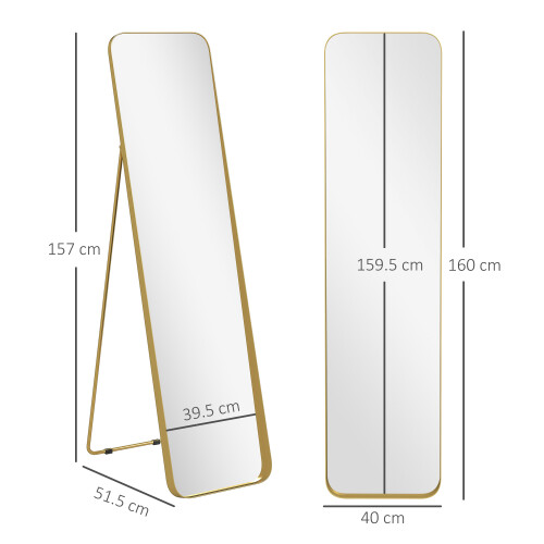 Homcom HOMCOM Rectangular Full Length Mirror for Bedroom, 40 x 160 cm, Gold Tone 2