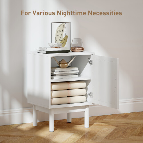 Homcom HOMCOM Boho Bedside Table with Rattan Door and Adjustable Shelf, White 2