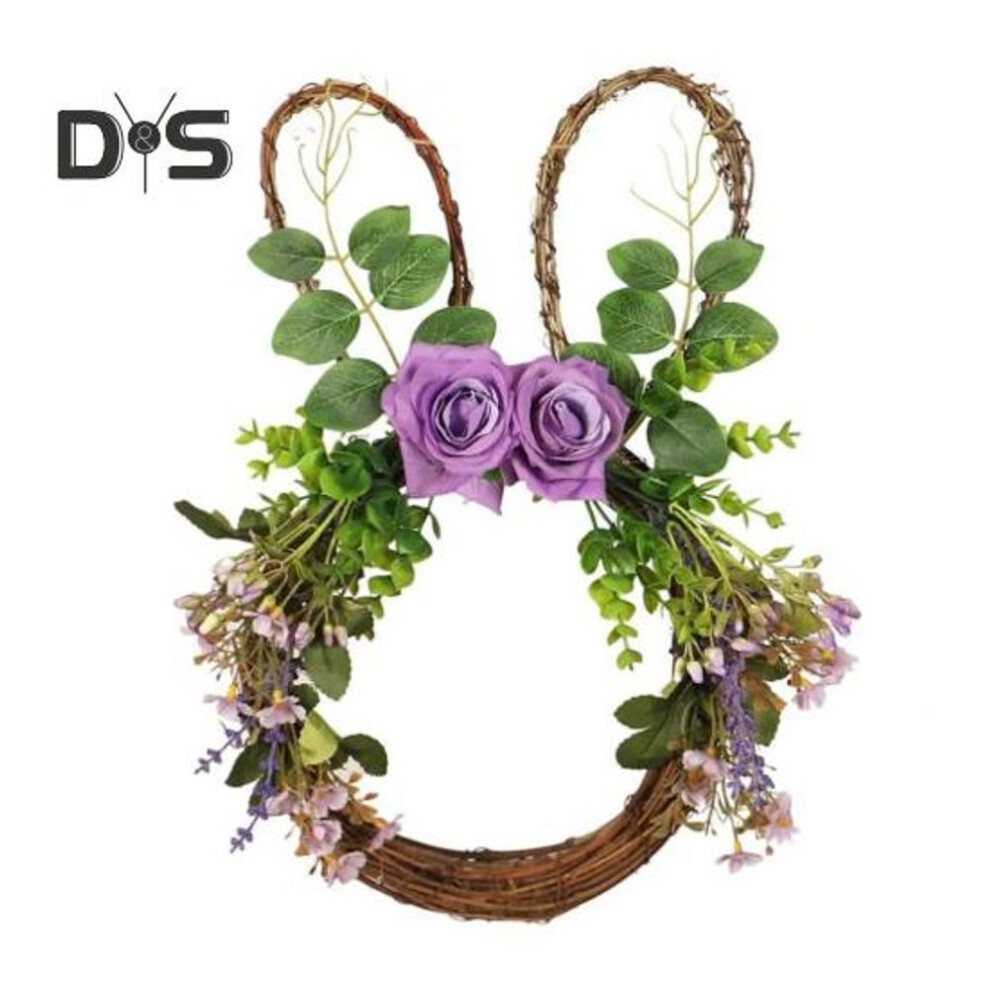 Easter Rabbit Wreath Bunny Shape Artificial Rattan Garland With Flower Farmhouse Front Door Decoration For Spring Window Wall Home Decor