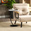 Homcom HOMCOM C Shaped Side Table, Round Bedside Table w/ Marble Effect Top, White 1