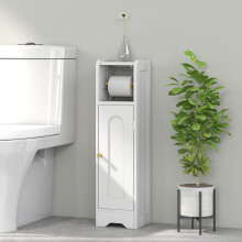 HOMCOM Slim White Toilet Roll Cabinet with Adjustable Shelf - Embossed Wood Finish, Anti-Tip, 834-846V00WT