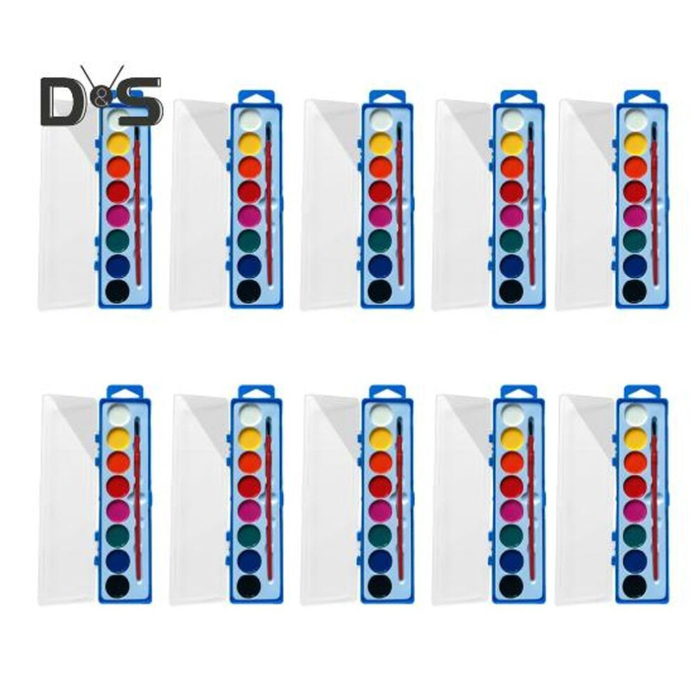 (as the picture, 10 pcs 8 colors) Boxed Watercolor Paints Set For Kids Washable Watercolor Paints With Paintbrush Beginner Watercolor Paints Set For Travel Classroom Outings