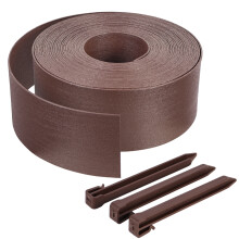 VOUNOT High flexible PE garden edging 20M with brown stakes