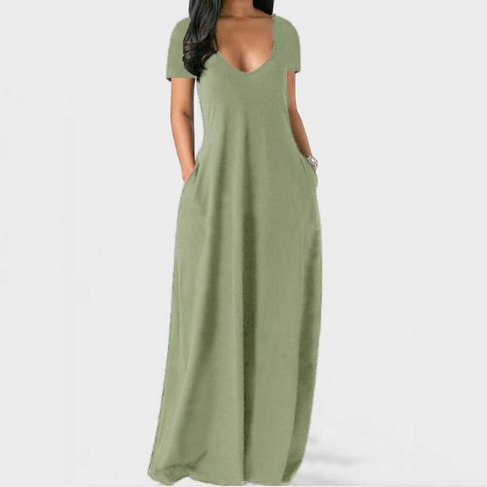 (light green, M) GMXIA Summer Plus Size Women's Solid Colour Dress Sexy Deep V-Neck Short Sleeve Long Dresses