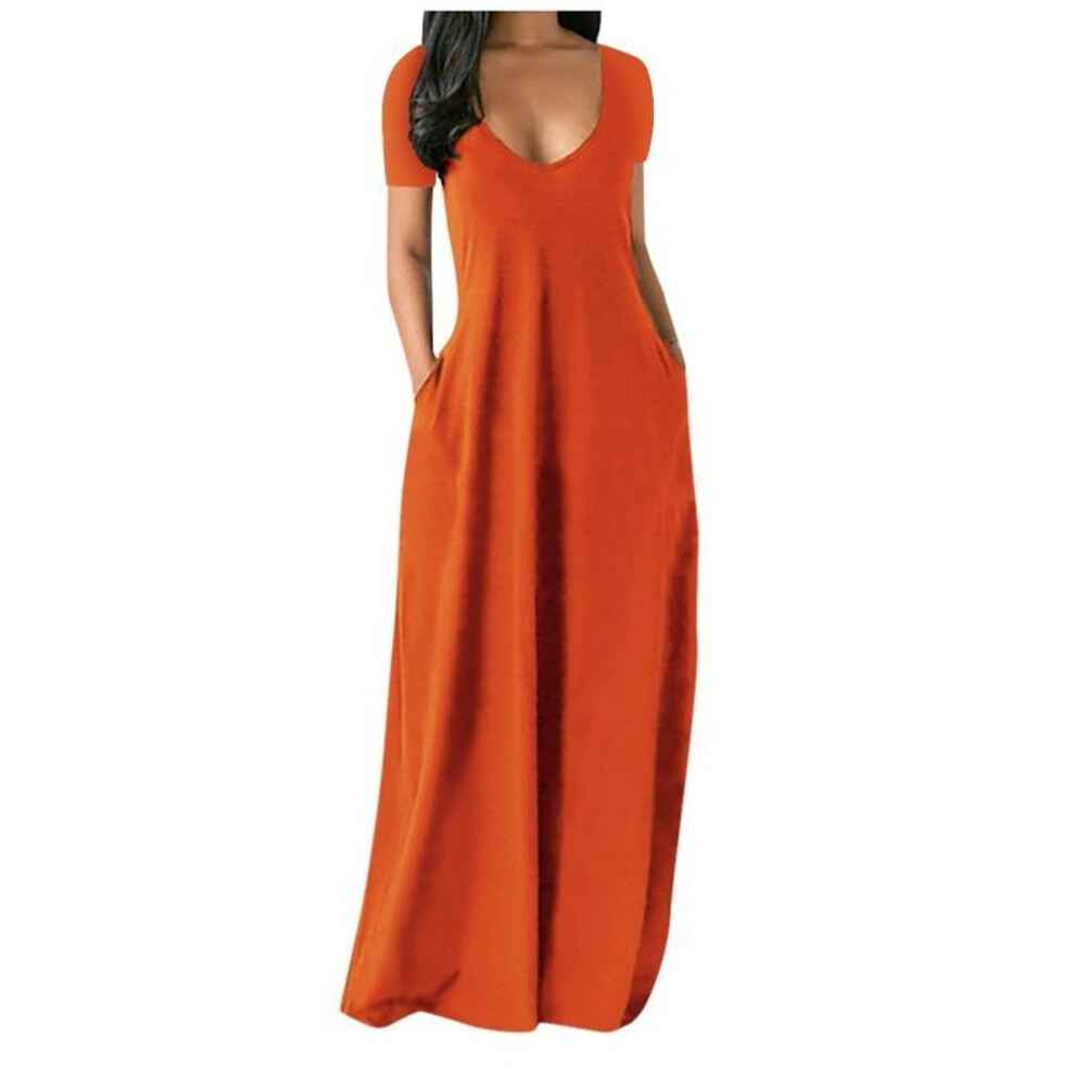 (orange, XXXXXL) Gmxia Summer Plus Size Women's Solid Colour Dress Sexy Deep V-neck Short Sleeve Long Dresses