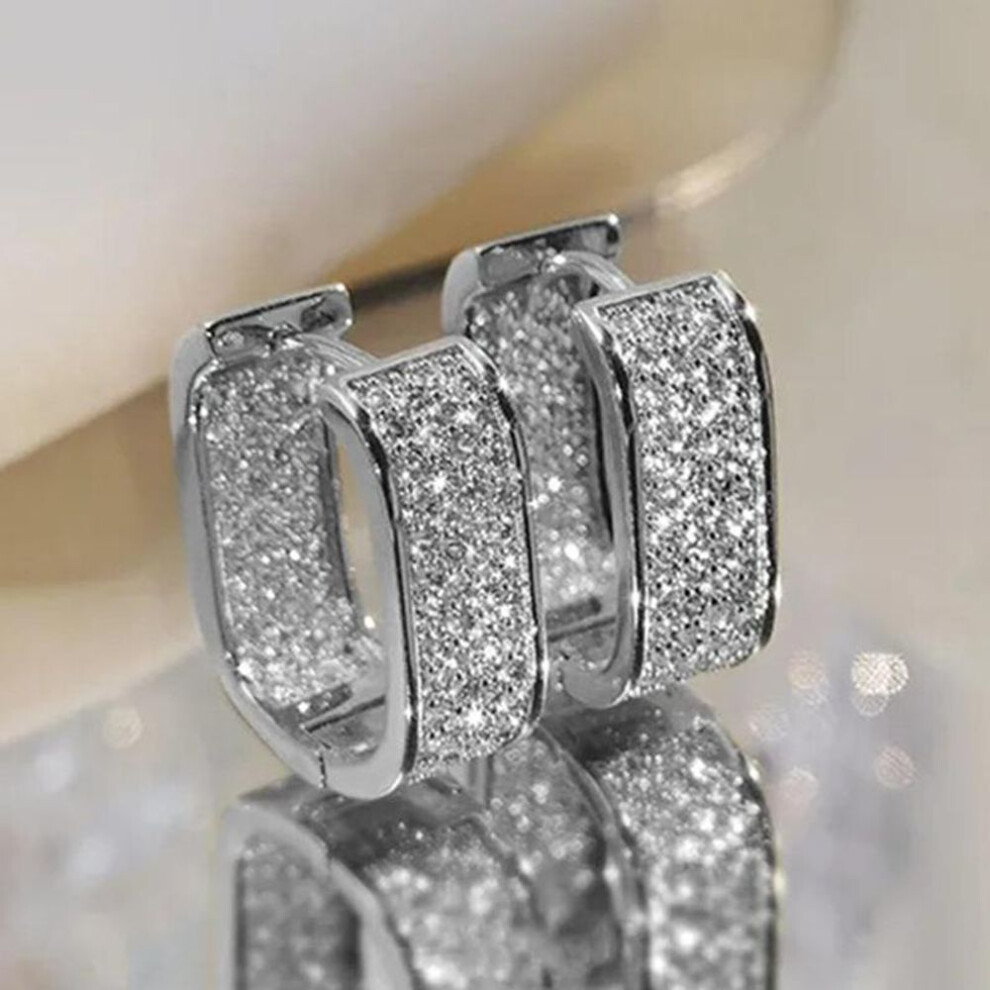 (silver) Luxury Fashion Paved Cubic Zirconia Hoop Earrings For Women Gold Color Bride Accessories Wedding Earring Valentine's Day Gift Jewelry