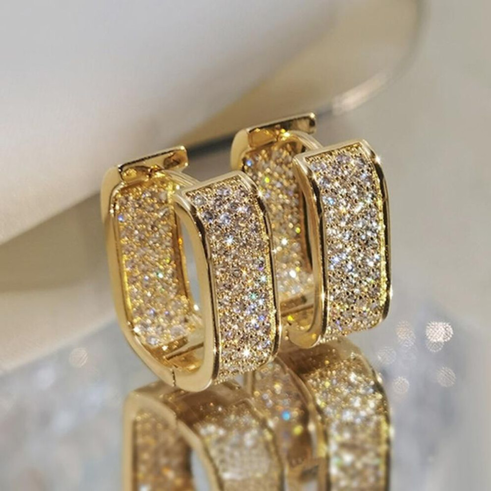 (gold) Luxury Fashion Paved Cubic Zirconia Hoop Earrings for Women Gold Color Bride Accessories Wedding Earring Valentine's Day Gift Jewelry