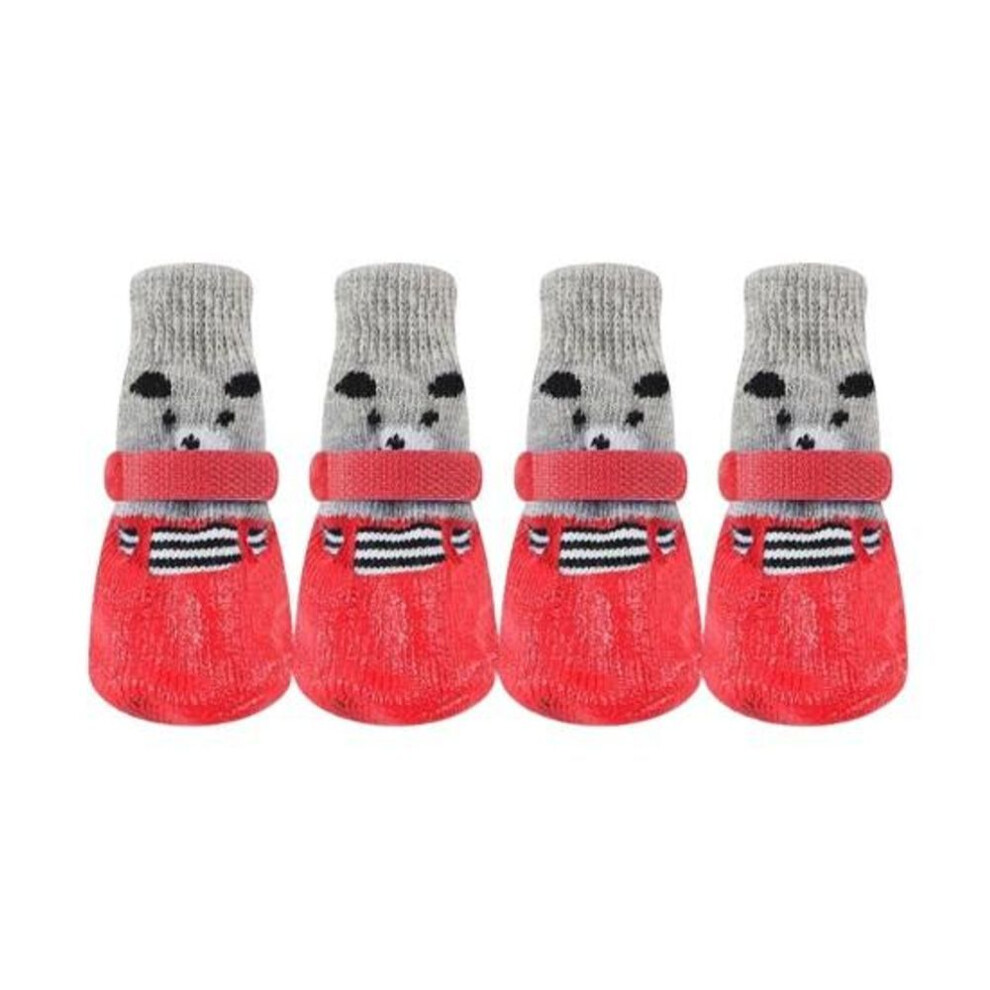 (red, M) 4Pcs Dog Shoes Waterproof Pet Boots for Winter Snow Walking Anti-Slip Pet Paw Protectors for Small Medium Large Dog