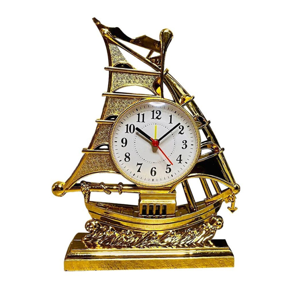 (golden) Desk Clock Home Decor Ornament Sailing Figurine Alarm Clock Table Clocks For Kitchen Bedroom Office Living Room Kids