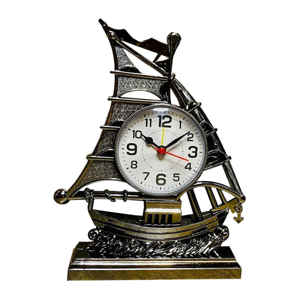(black) Desk Clock Home Decor Ornament Sailing Figurine Alarm Clock Table Clocks for Kitchen Bedroom Office Living Room Kids