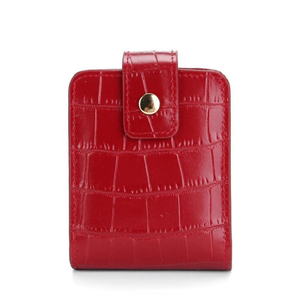 Mini Portable Lipstick Bag With Mirror,Minimalism Small Cosmetic Bag With Button, Crocodile Embossed Women'S Makeup Storage Case