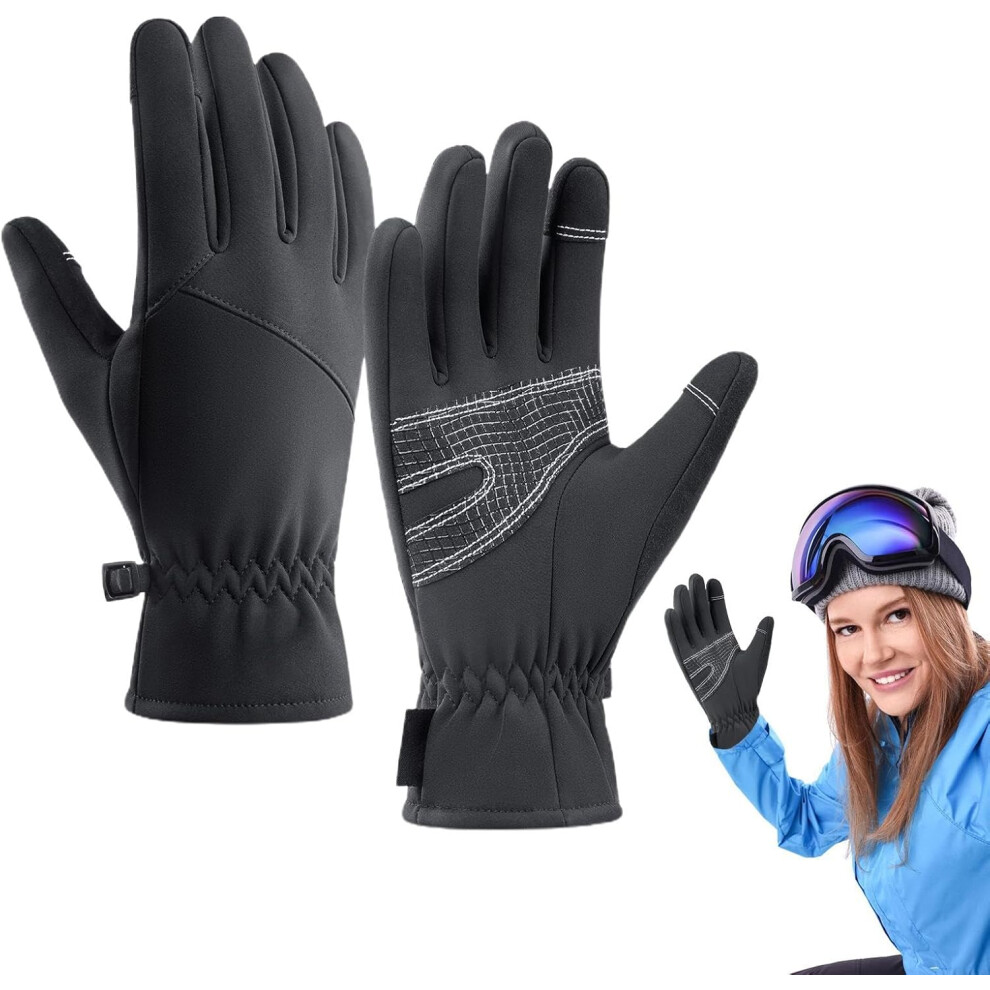 (L, Black) Winter Cycling Gloves | Road Mountain Biking Gloves - Reflective Touchscreen Fingers Non-Slip Gel Pads Warm Motorcycle Gloves For Riding, Driving,