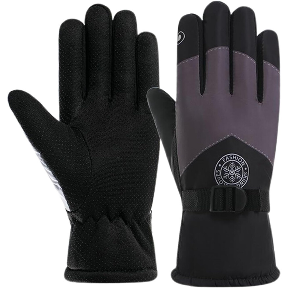 (Black Grey) Snow Gloves, Ski Gloves, Warm Outdoor Gloves for Touching the Screen, Waterproof Ski Gloves for Men and Women, Winter Snow Gloves for Cycling,